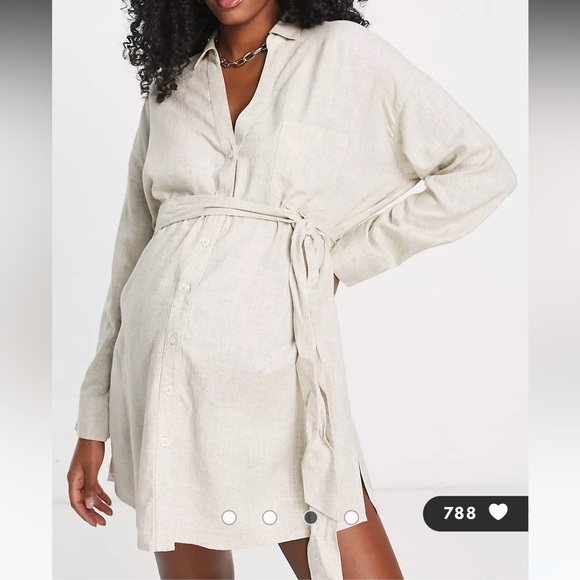 ASOS DESIGN Maternity belted shirt beach dress in natural - Picture 3 of 4